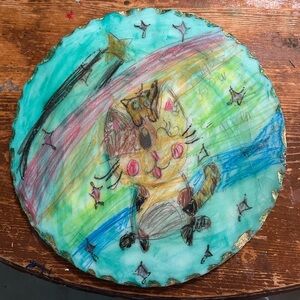 Cute hand made marble decor cat art plate